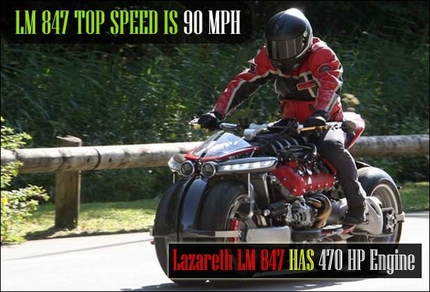 4 tyred Lazareth LM 847 with 90mph (150kmpl) top speed has a very quick acceleration using 470 HP engine